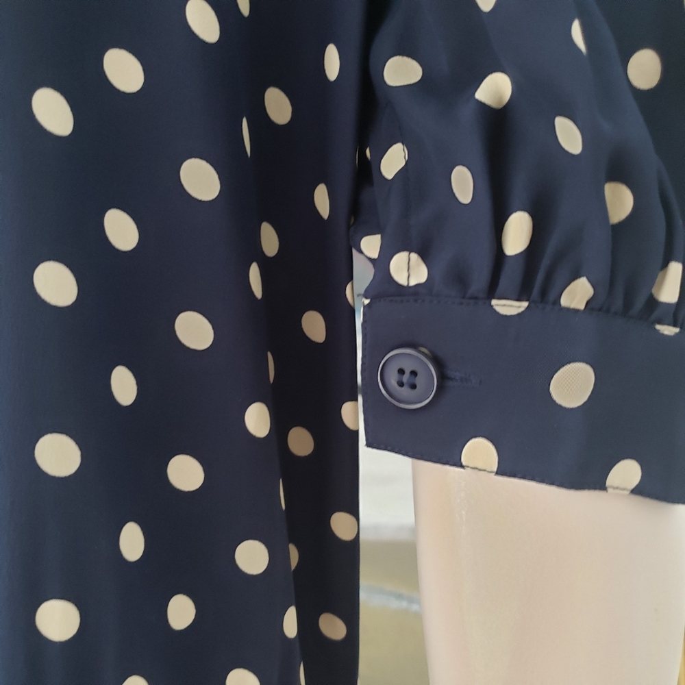 Albert Nipon | Silk Polka Dot Dress with Tie and Pleated Detail - Picture 10 of 16